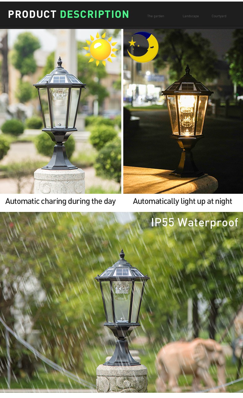 Pat Hei Gate Hardware-Spiked Straight-sided Solar Wall Lamp With Large Suction Wall-pat Hei Gate-4